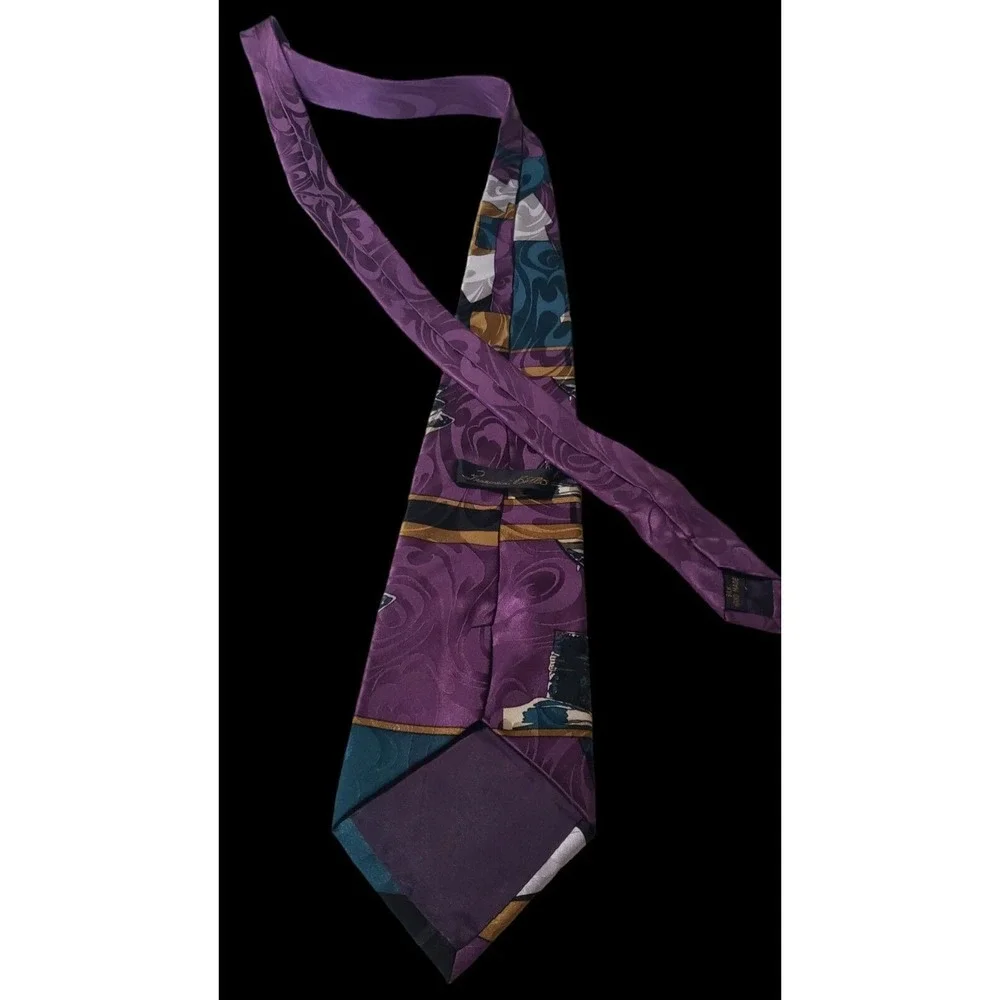 Francesca Bolta Handmade 100% Silk Tie Purple Multi color and‎ Pattern